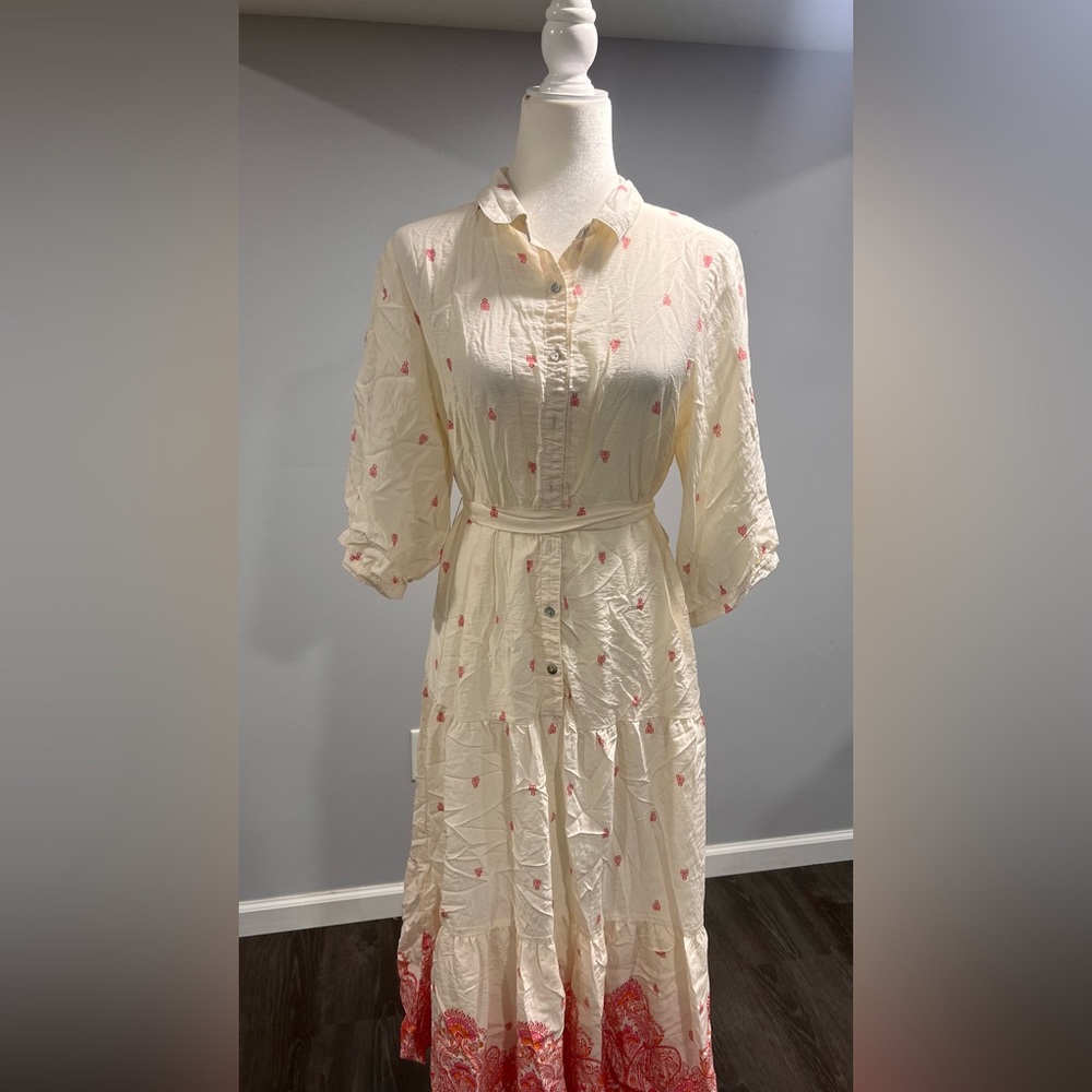 Elegant Cream and Red Women's Dress